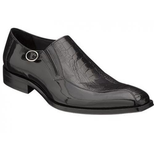 Mezlan "RIVA" Black Genuine Ostrich Paw & Italian Calfskin Slip On Shoes